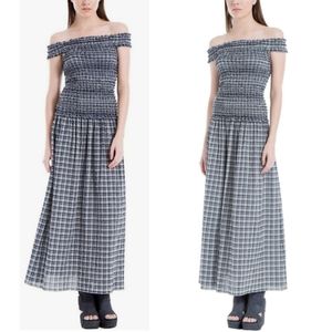 MAX STUDIO LONDON The Philomene Off The Shoulder Ruched Checkered Maxi D…